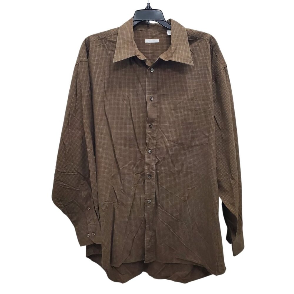 Halogen Men's Brown Orange Micro Check Print Cotton Long Sleeve Button Up Size L